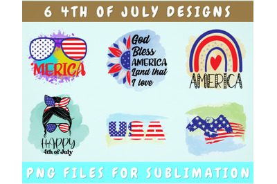 4th Of July Sublimation Designs Bundle, 6 Independence Day PNG Files