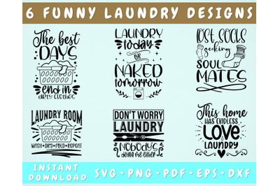 Funny Laundry Quotes SVG Bundle, 6 Designs, Laundry Sign SVG, PNG