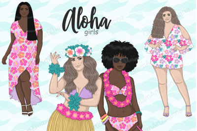 Aloha Girls | Summer Clipart PNG Bundle