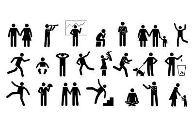 People black pictograms. Stickman silhouettes of men and women relaxed