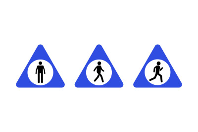 Stick man road sign. Black walking and running human figures&2C; pedestri