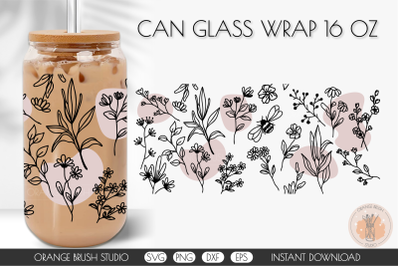 Summer Wildflowers SVG Can Glass Wrap Beer Coffee 16 Oz DIY