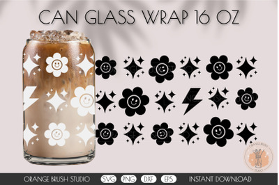 Smiling Flowers SVG Can Glass Wrap For Beer Coffee 16 Oz DIY