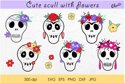 Cute skull with flowers. Skull Face with Flowers Clipart