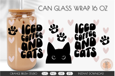 Iced Coffee and Cats SVG Can Glass Wrap Beer Coffee 16 Oz
