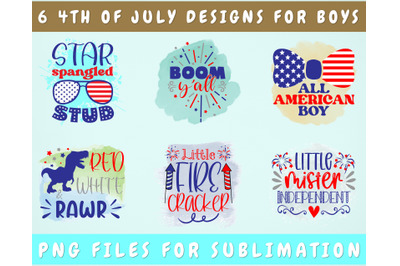 4th Of July Sublimation Designs For Boys, 6 Independence Day PNG Files