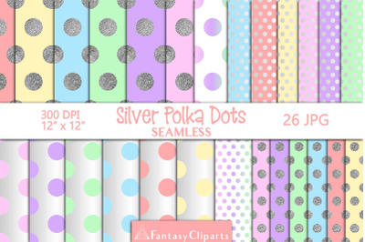 Seamless Pastel Polka Dots With Silver Glitter Digital Paper