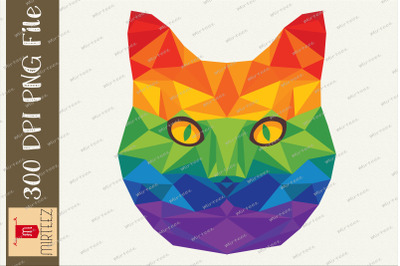Geometric Cat Face LGBT Flag Pride PNG