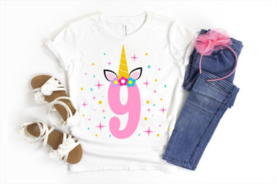 9th Birthday Svg, 9th birthday unicorn svg, 9th Girl Birthday  Svg, Bi
