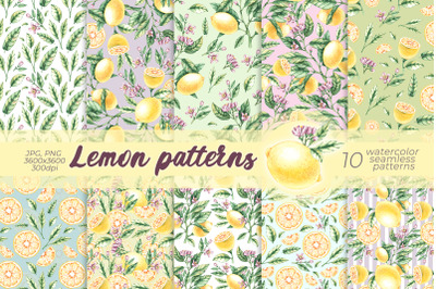 Lemon patterns / Watercolor Patterns PNG, JPG