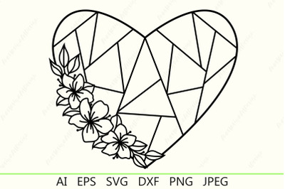 Floral heart svg, Flowers heart cut template