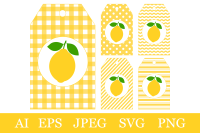 Lemon Gift Tags. Lemon Gift Tags template. Fruits Tags SVG