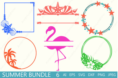 Summer split monogram bundle&2C; Tropical seashell beach frame