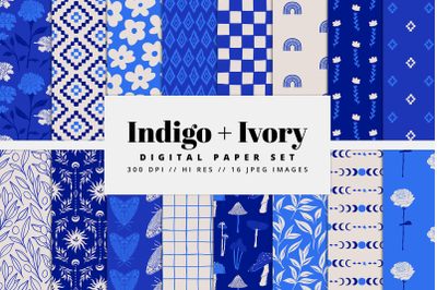 Indigo &amp; Ivory Digital Paper Set