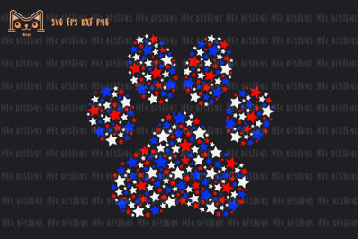 4th of July Cat Paw Red White Blue Stars