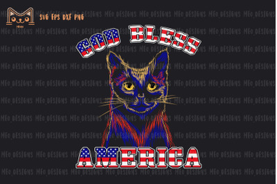 God Bless America Cat American Flag