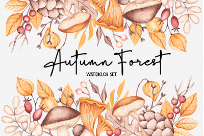 Watercolor Set Autumn Forest