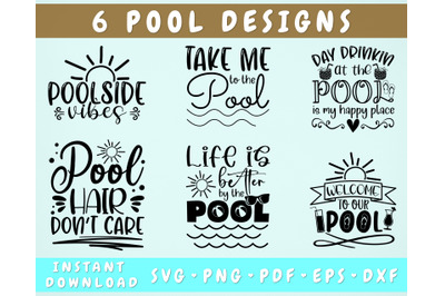 Pool Quotes SVG Bundle, 6 Designs, Pool Sayings SVG, Pool Shirt SVG