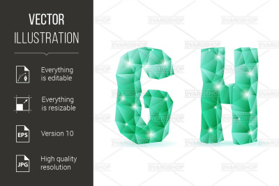 Emerald green polygonal font