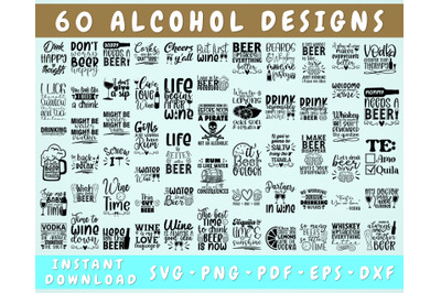 Alcohol Quotes SVG Bundle, 60 Designs, Alcohol Sayings SVG, Drinking