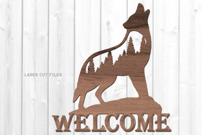 Wolf Silhouette Welcome Sign SVG Laser Cut Files Forest Wolf SVG