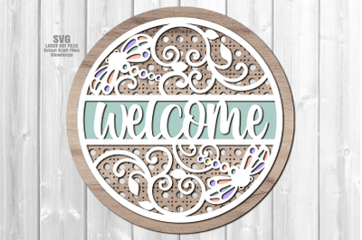Rattan Floral Dragonfly SVG Laser Cut Files | Welcome Sign Glowforge