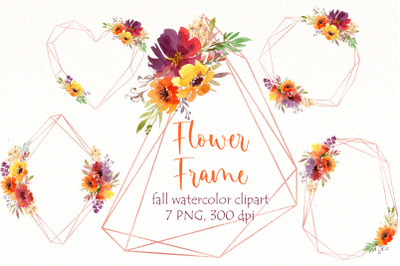 Flower Frame PNG Watercolor Clipart Bundle |  Fall flowers clipart