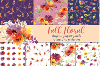 Fall Floral digital paper |  Flowers Autumn seamless pattern.