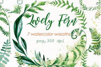 Watercolor Fern wreath png bundle | Greenery png clipart.
