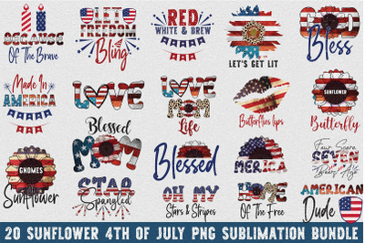 Sunflower 4th of July Png Sublimation Bundle