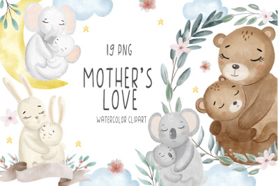 Watercolor baby animal mom clipart PNG, Mother clipart, Family clipart