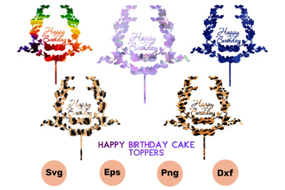 3D SVG Happy Birthday Cake 5 Toppers