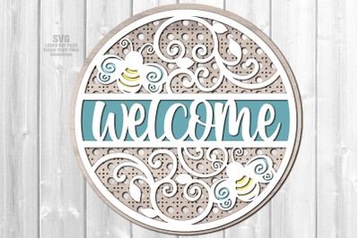 Rattan Floral Bee SVG Laser Cut Files | Welcome Sign SVG Glowforge