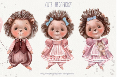 Watercolor Cute Hedgehog Clip Art