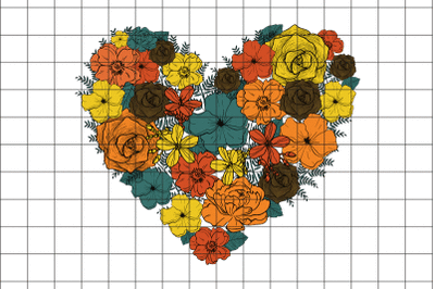 Retro Flower Heart Graphicc Design