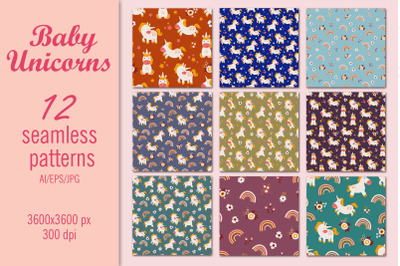 Baby Unicorns  digital paper/seamless patterns