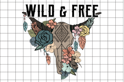 Wild And Free Cow Skull  Graphic Design