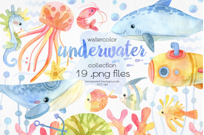 Watercolor Cute Ocean Clipart