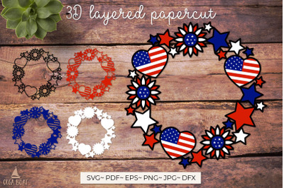 3D Layered 4th of July Wreath Patriotic USA cut file