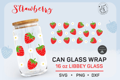 Strawberry SVG 16oz, Fruit Can Glass Full Wrap Seamless