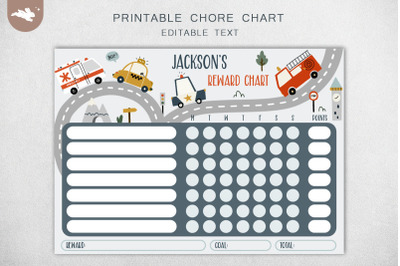 Cute Cars Chore Chart for Kids