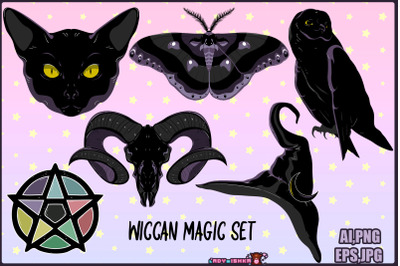Set with magic wiccan icons