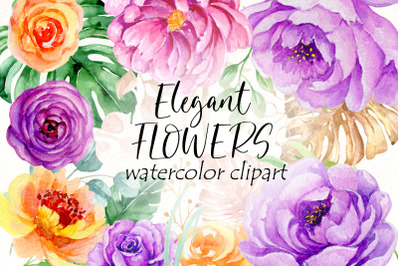 Watercolor Flowers Clipart | Peonies and Roses boho style.