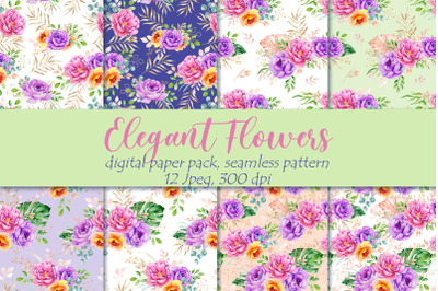 Watercolor Flowers Seamless Pattern | Peonies Digital paper.
