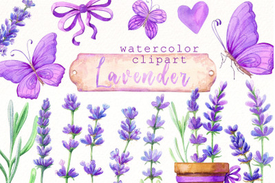 Watercolor lavender clipart bundle | Vintage flowers png.