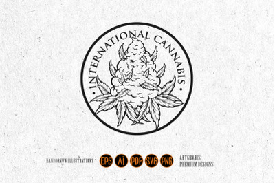 International cannabis vintage logo badge monochrome