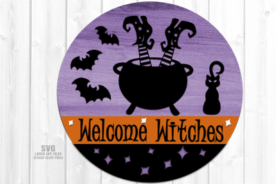 Welcome Witches Round Sign SVG Laser Cut Files | Halloween SVG Glowfor