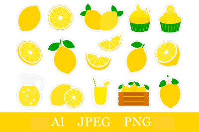 Lemon stickers PNG. Lemon stickers printable. Fruits sticker