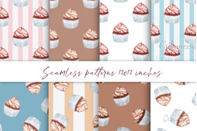 Cupcakes. 8 seamless patterns