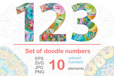 Set of doodle zentangle numbers